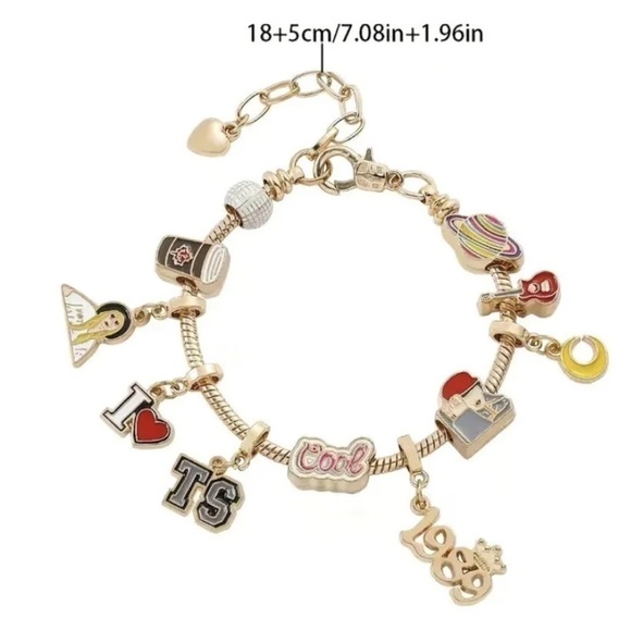 COPY - TAYLOR SWIFT Inspired Eras Tour 11 Charm Gold tone Multicolored Bracelet - Picture 2 of 6
